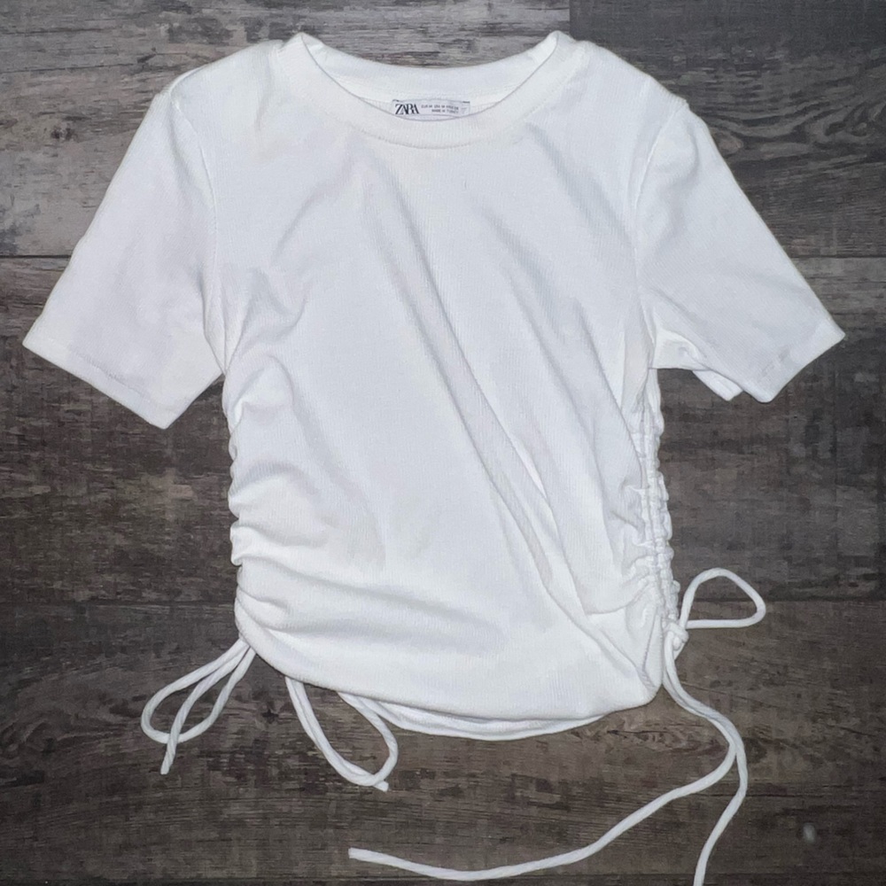 Zara White Scrunch T-Shirt